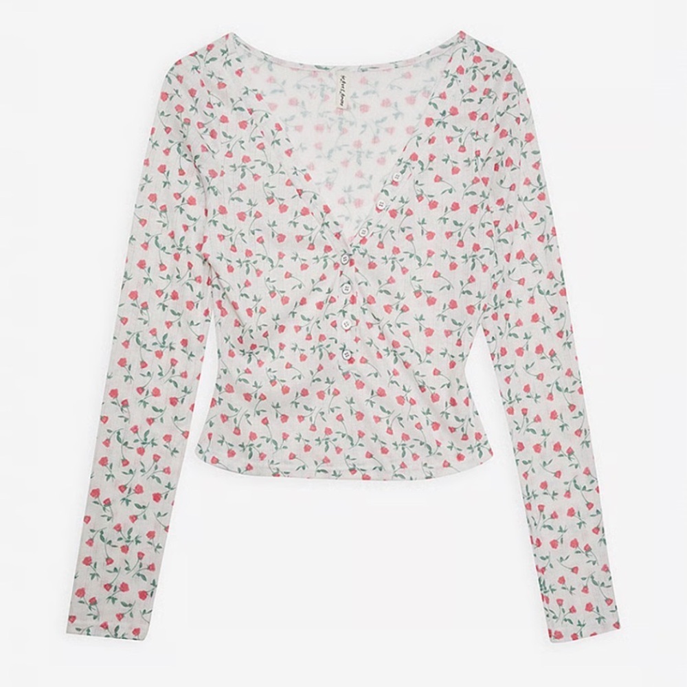 New! For Love & Lemons pointelle roses floral print white PJ top 26672 - Picture 2 of 9